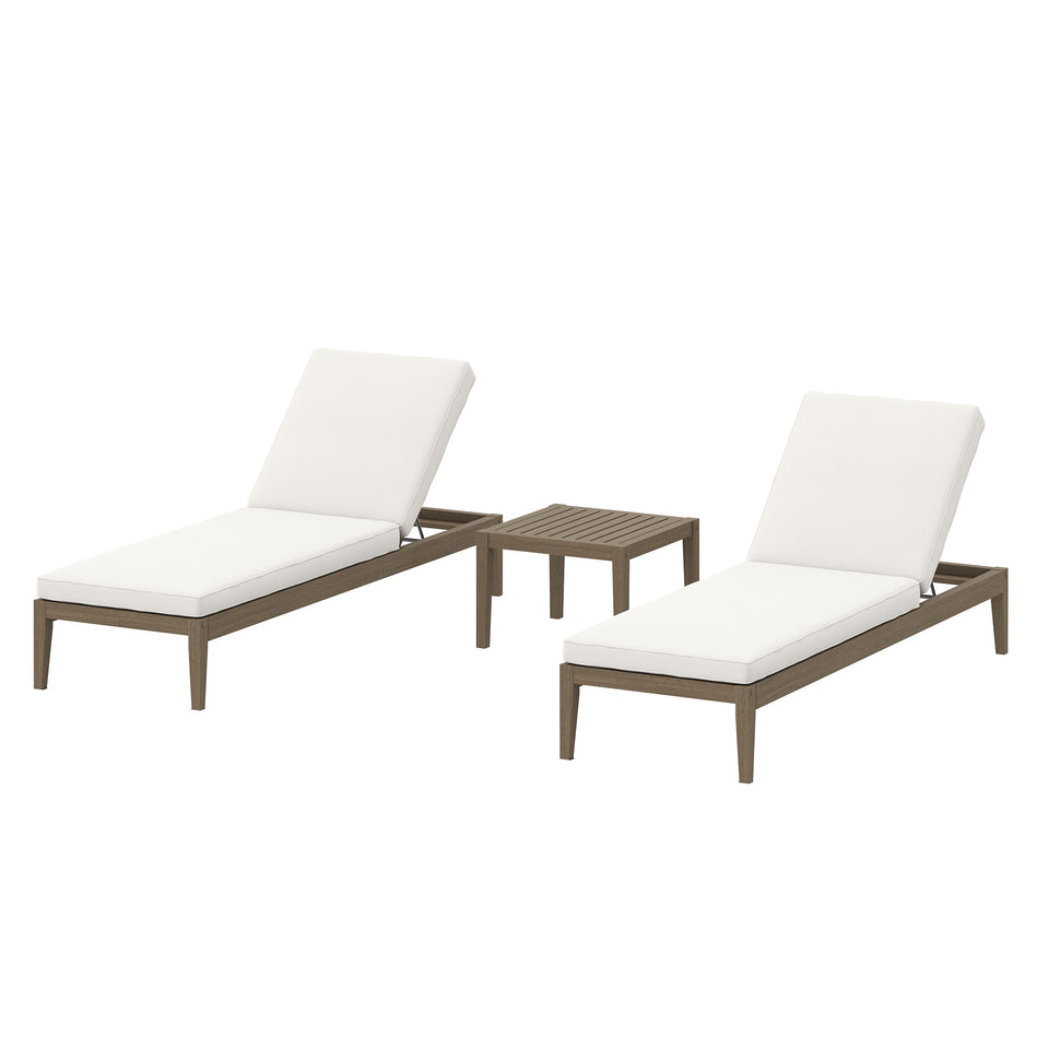 Northlake 3-Piece Outdoor Patio Teak Wood Furniture Set with Chaise Lounges and Side Table by Modway