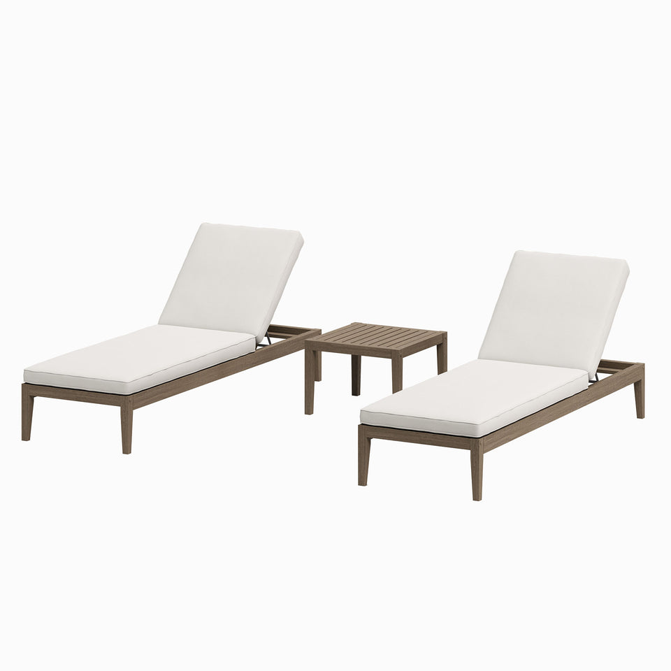 Northlake 3-Piece Outdoor Patio Teak Wood Furniture Set with Chaise Lounges and Side Table by Modway