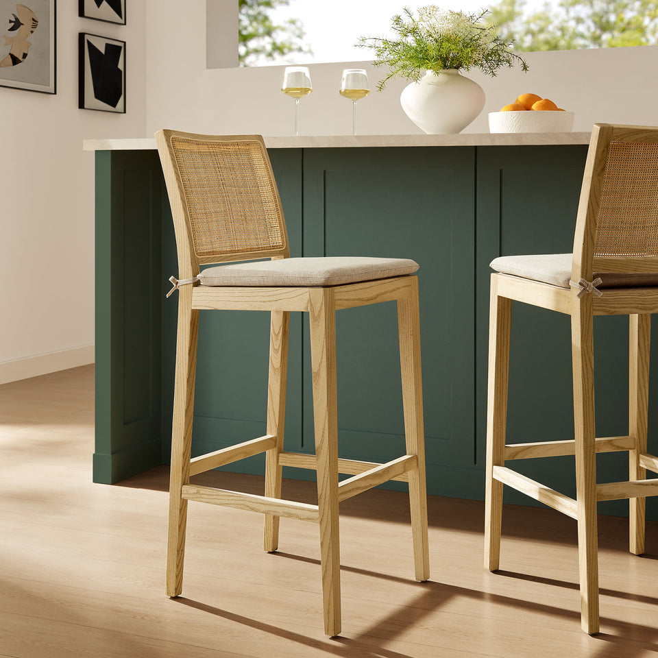 Ovard Wood and Rattan Bar Stool by Modway