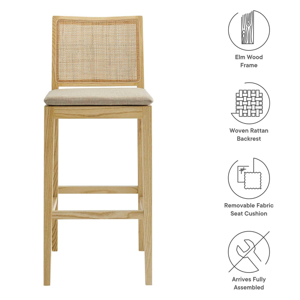 Ovard Wood and Rattan Bar Stool by Modway