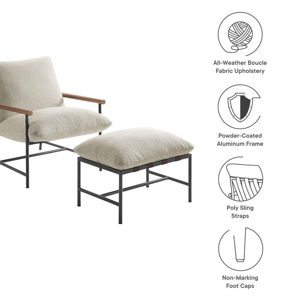 Raya Outdoor Patio Boucle Lounge Chair and Ottoman by Modway