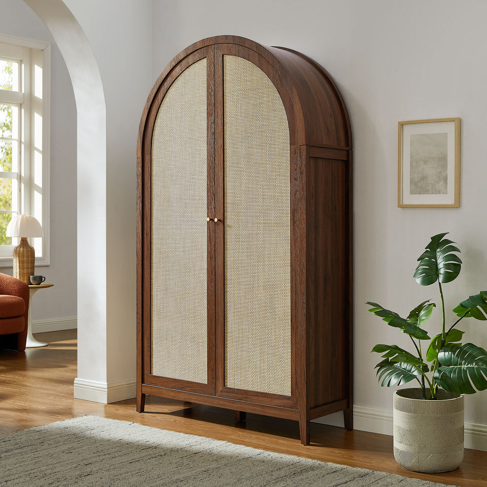 Calista 79" Tall Wide Rattan Arched Storage Cabinet by Modway