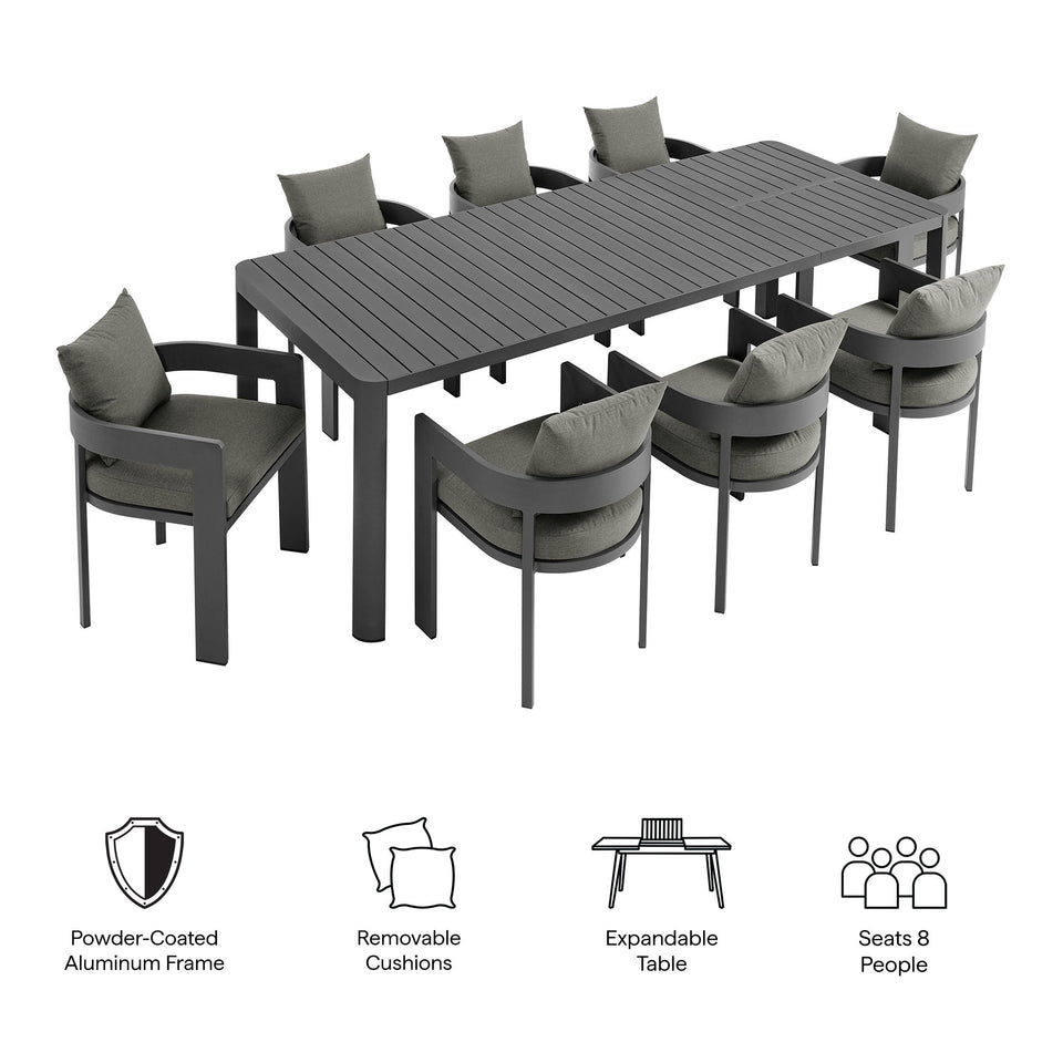 Tahoe 9-Piece Outdoor Patio Aluminum Dining Set With Extendable Table by Modway