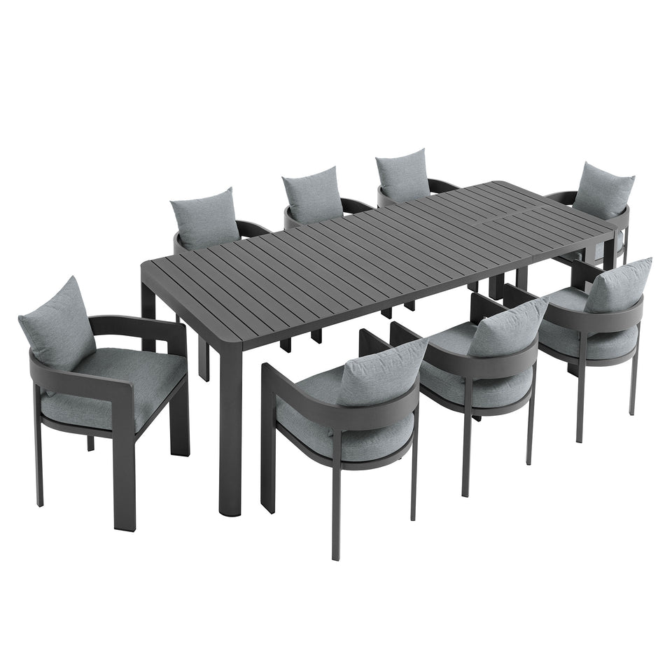 Tahoe 9-Piece Outdoor Patio Aluminum Dining Set With Extendable Table by Modway