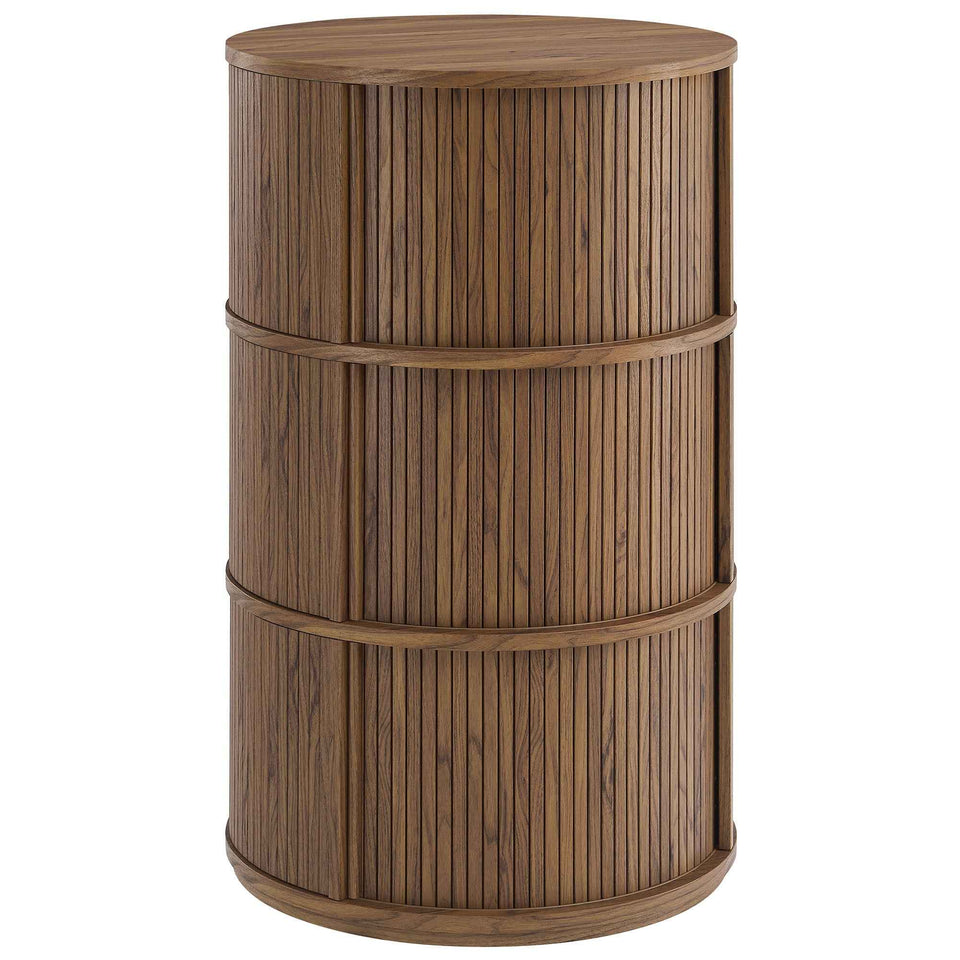 Clement Round Pedestal Stand Storage Table With Sliding Tambour Doors by Modway