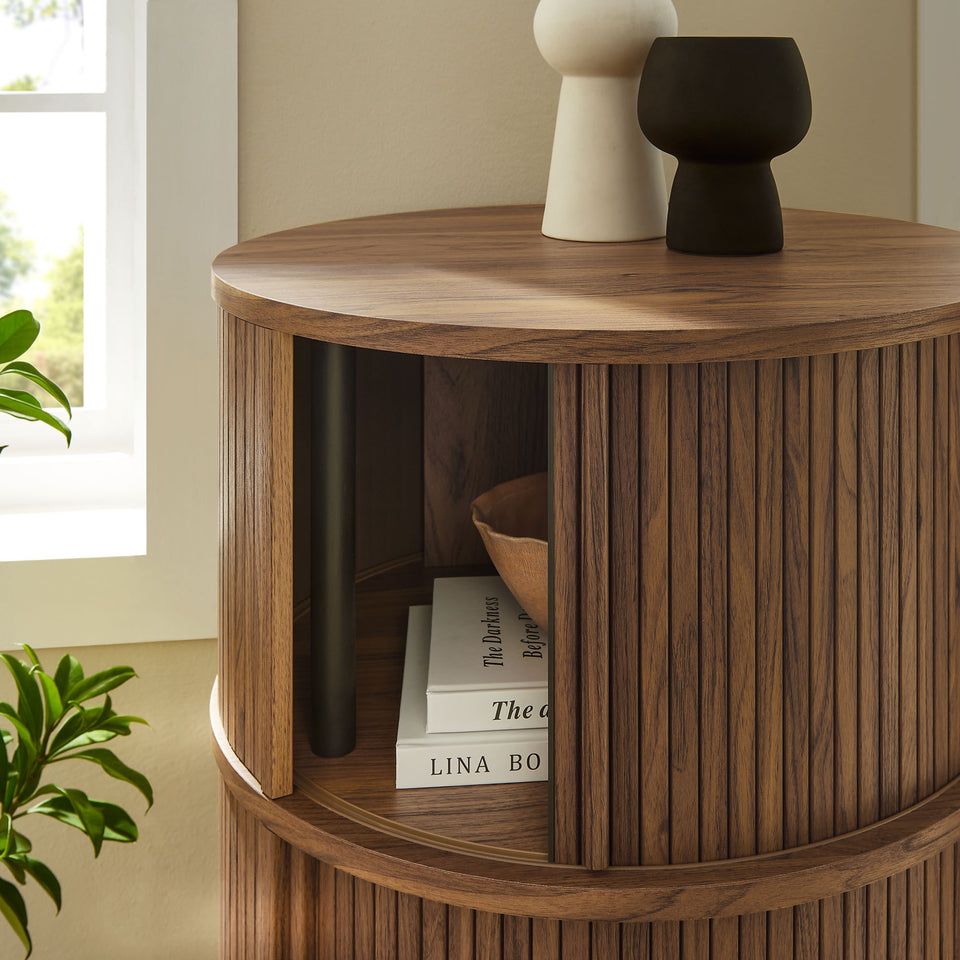 Clement Round Pedestal Stand Storage Table With Sliding Tambour Doors by Modway