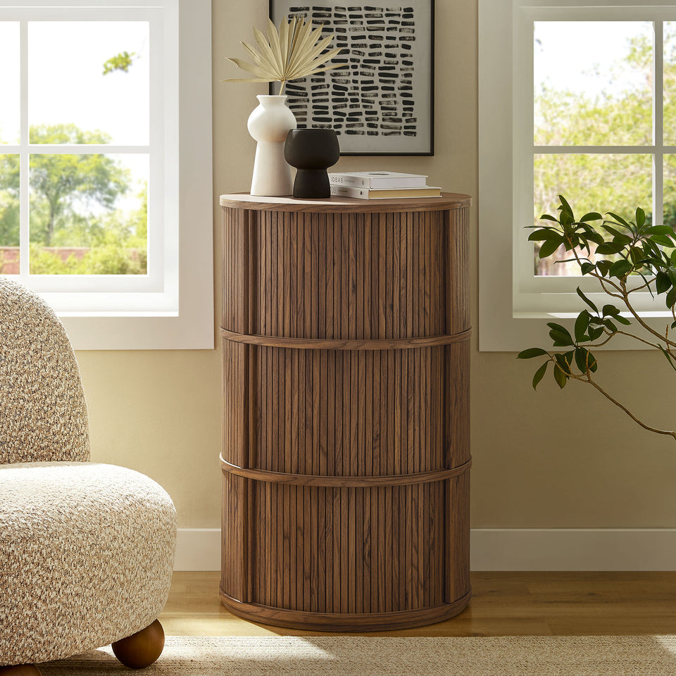Clement Round Pedestal Stand Storage Table With Sliding Tambour Doors by Modway