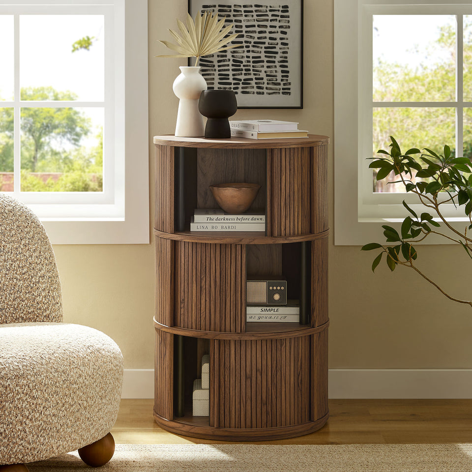 Clement Round Pedestal Stand Storage Table With Sliding Tambour Doors by Modway