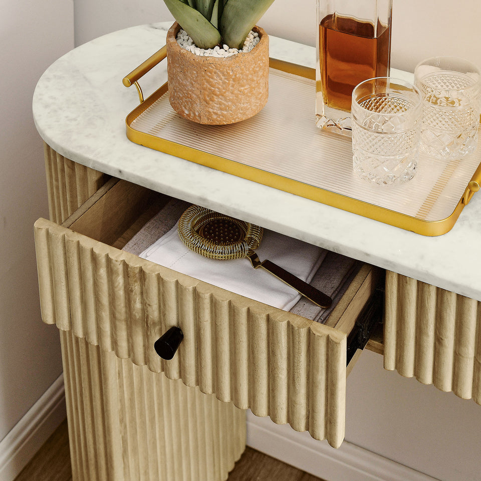 Caldera 42" Curved Solid Wood and Marble Console Table by Modway