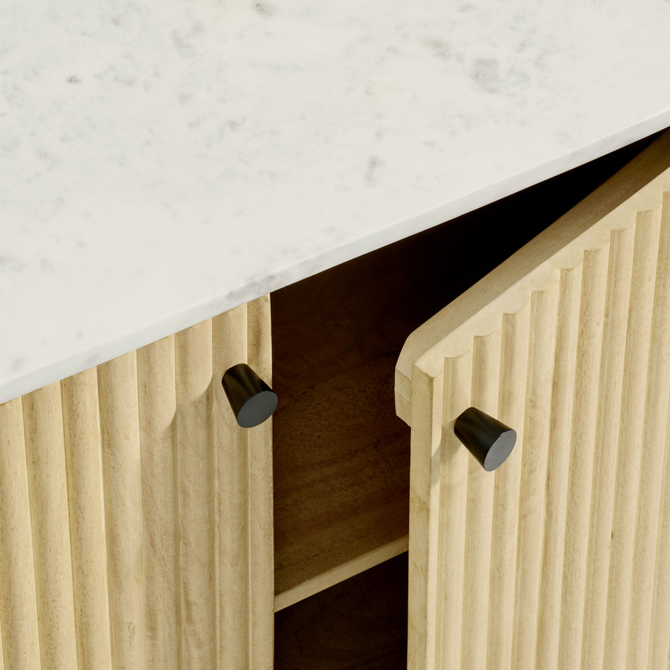 Caldera 33" Curved Solid Wood and Marble Accent Storage Cabinet by Modway