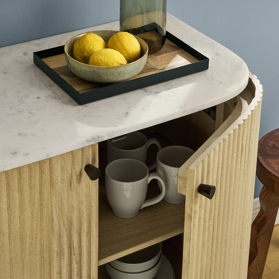Caldera 33" Curved Solid Wood and Marble Accent Storage Cabinet by Modway