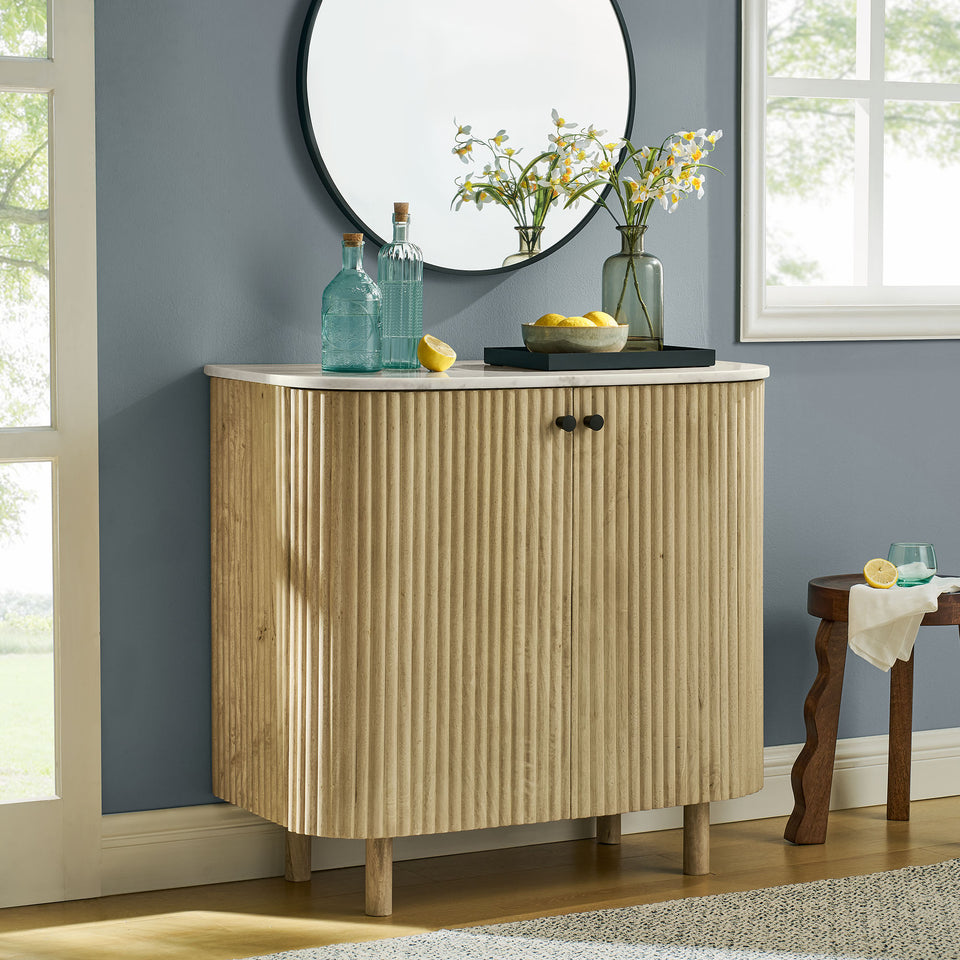 Caldera 33" Curved Solid Wood and Marble Accent Storage Cabinet by Modway