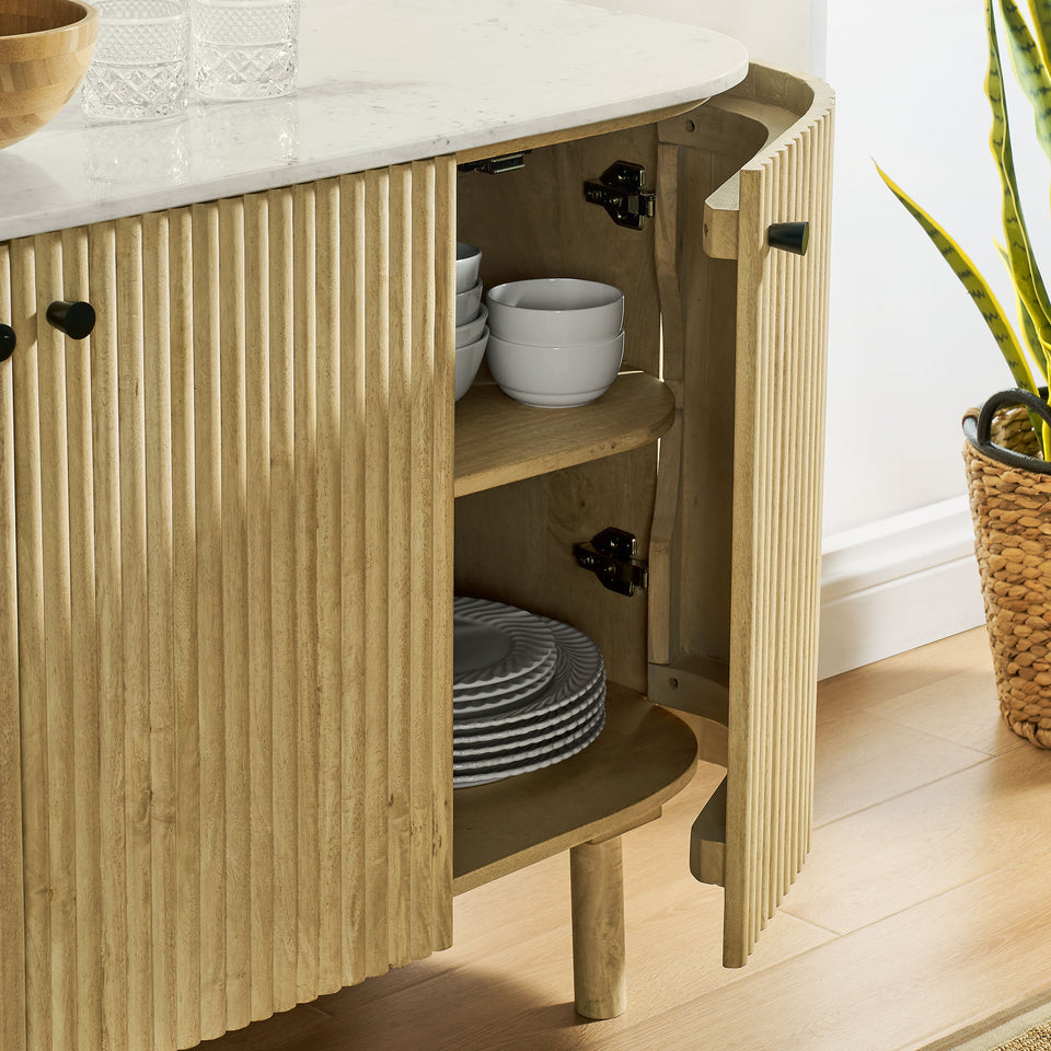 Caldera 60" Curved Solid Wood and Marble Sideboard Storage Cabinet by Modway