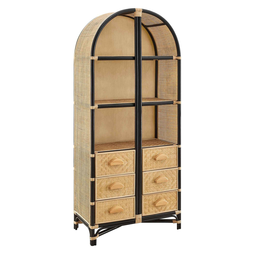 Jane 71 Inch Tall Arched Natural Rattan Bookshelf by Modway