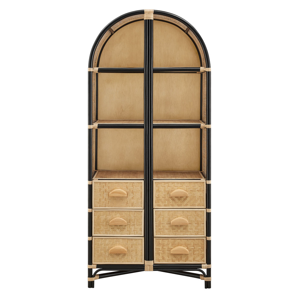 Jane 71 Inch Tall Arched Natural Rattan Bookshelf by Modway