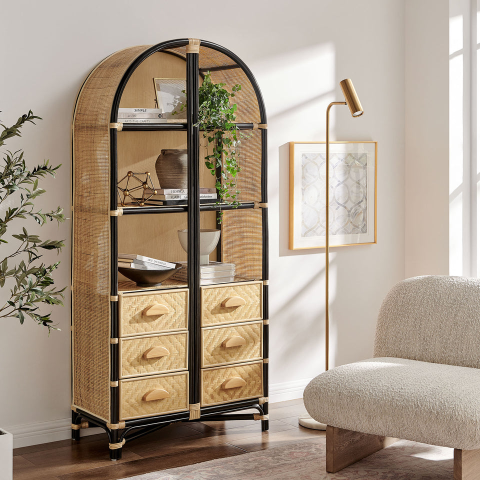 Jane 71 Inch Tall Arched Natural Rattan Bookshelf by Modway
