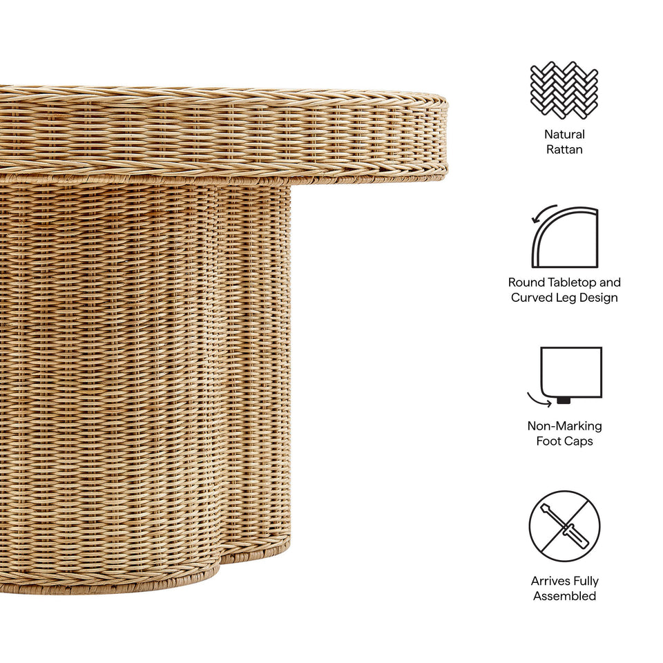 Ainsley 32 Inch Round Natural Rattan Coffee Table by Modway
