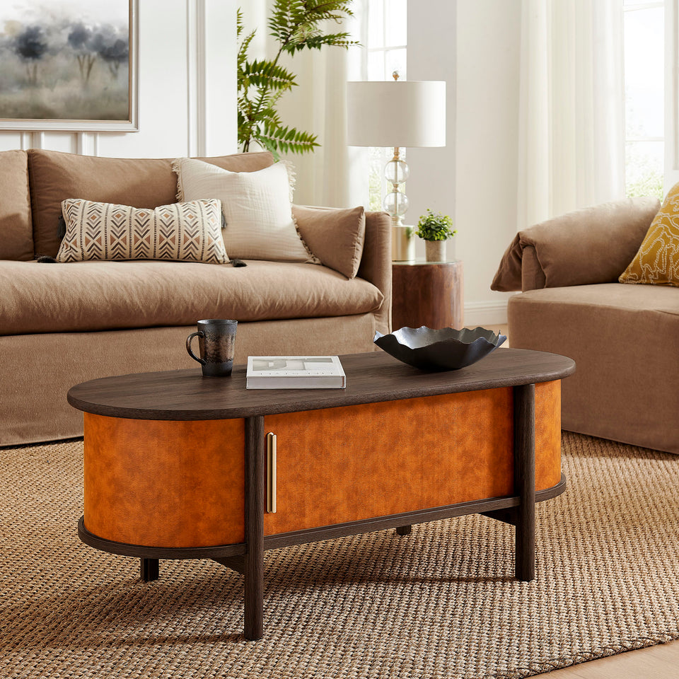Coralie Curved Vegan Leather Oval Coffee Table by Modway