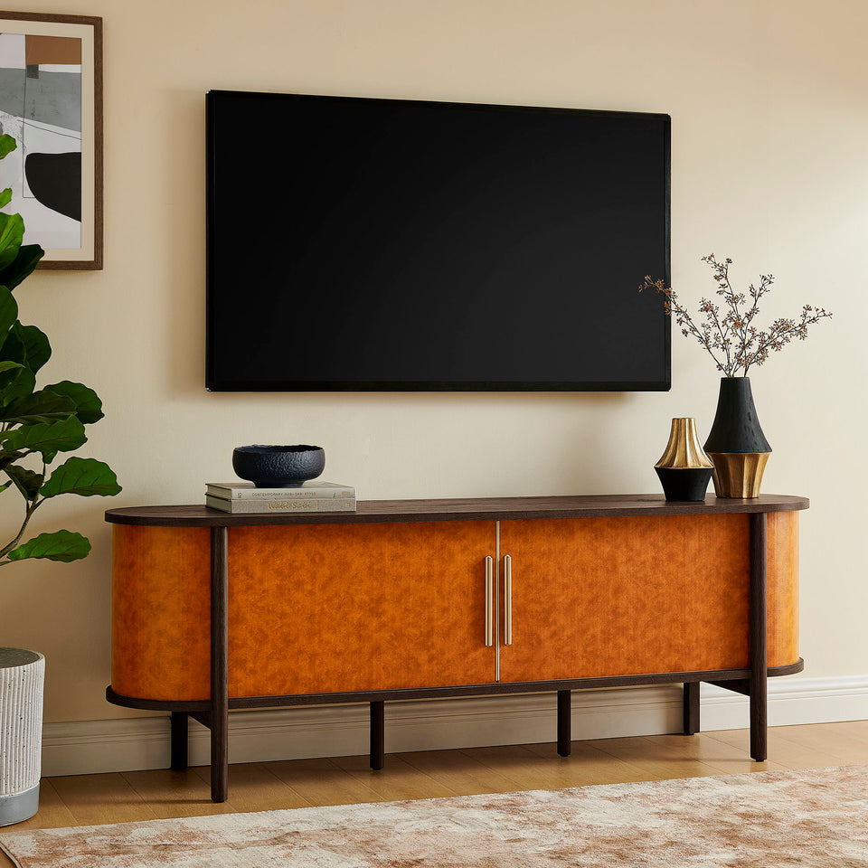 Coralie Curved 71" Vegan Leather Oval TV Stand by Modway