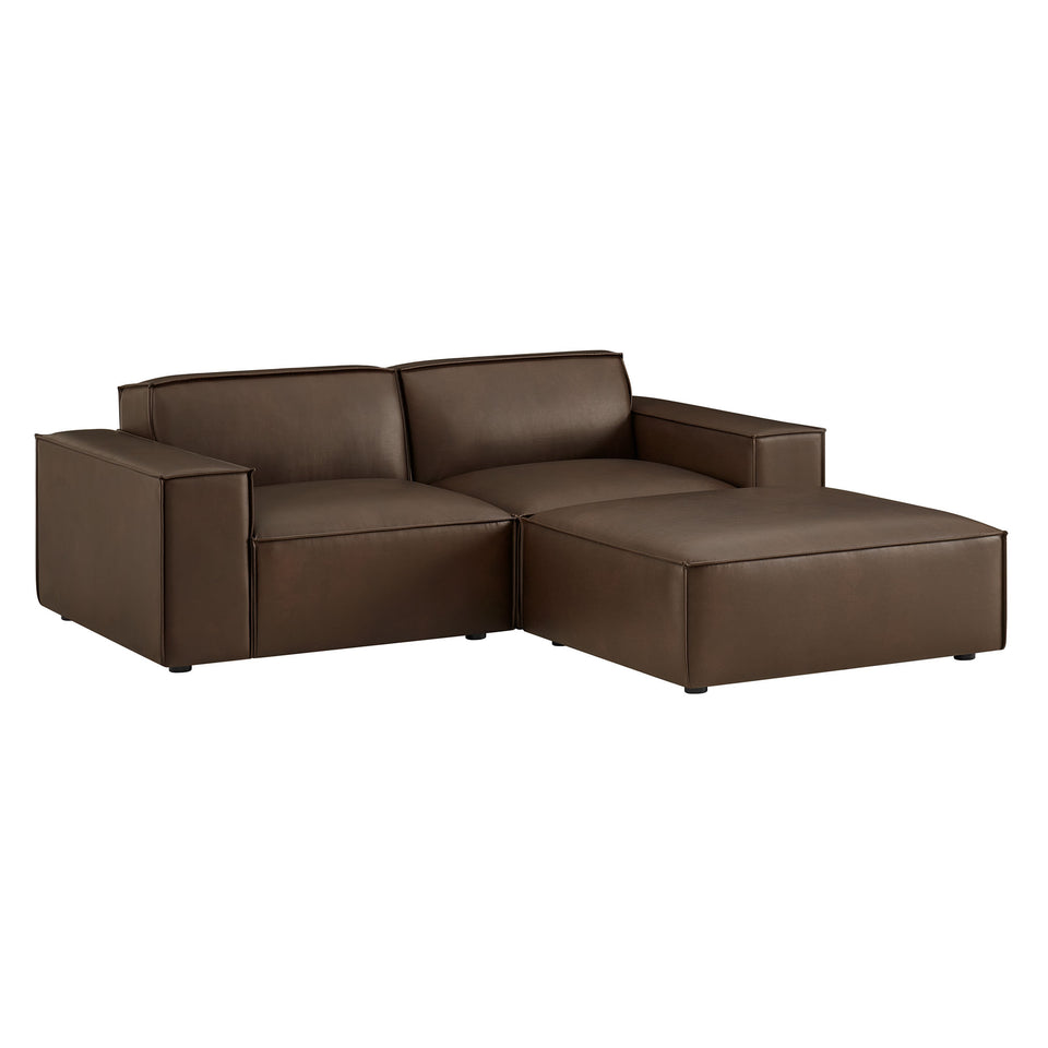 Restore 3-Piece Vegan Leather Modular Loveseat with Ottoman by Modway