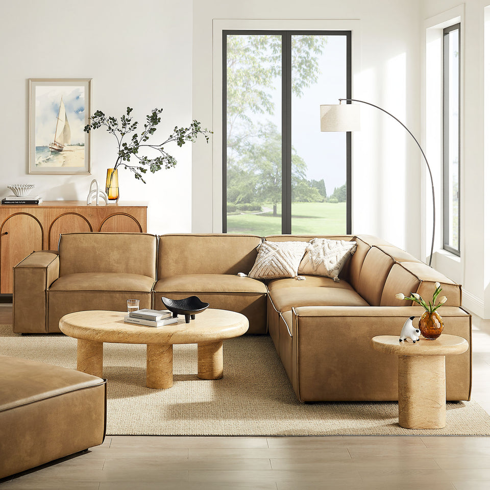 Restore 5-Piece Vegan Leather Modular L-Shaped Sofa by Modway