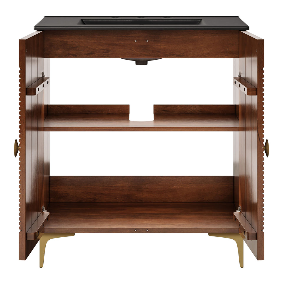 Vernon 30" Fluted Wood Vanity Cabinet With Sink by Modway