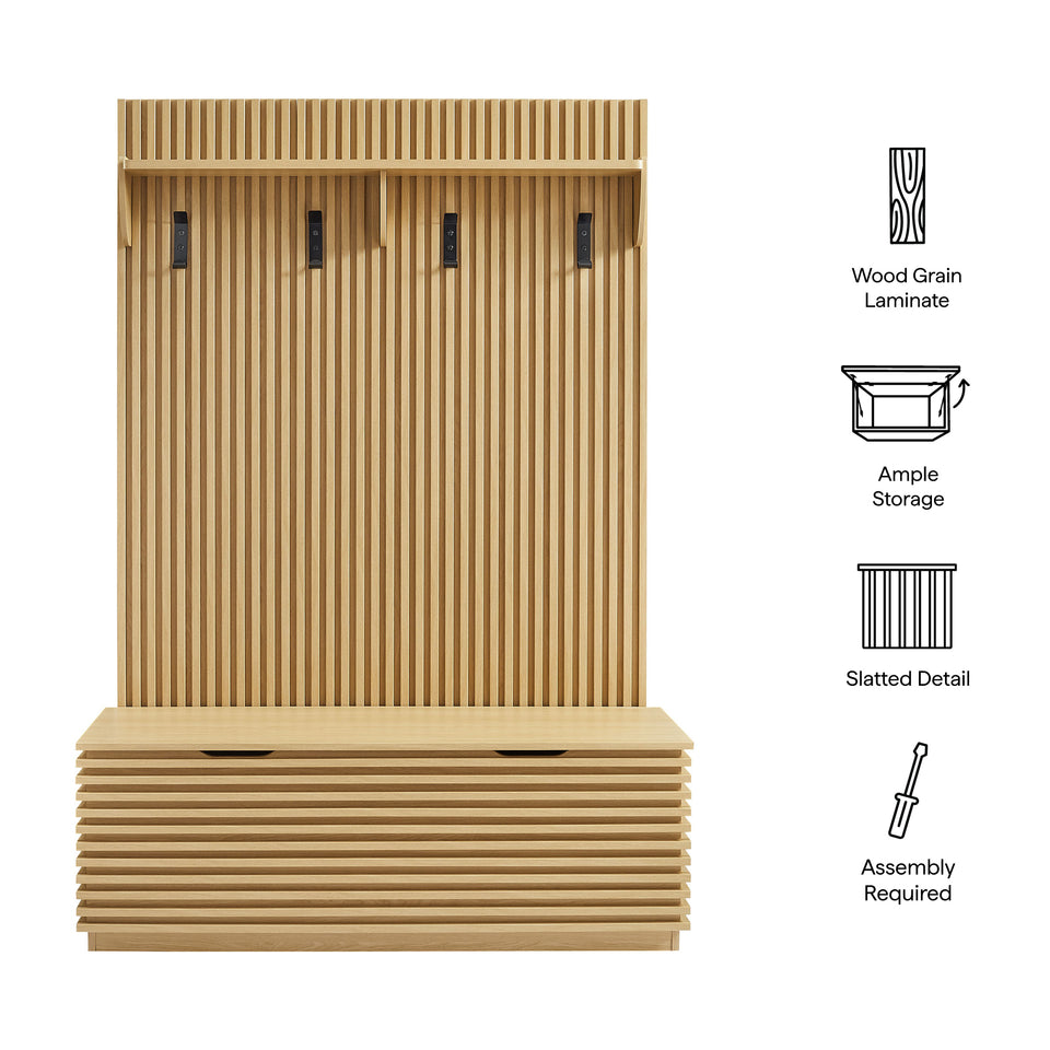 Render Fluted 3-in-1 Hall Tree With Storage Bench and Coat Rack by Modway