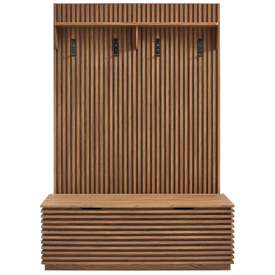 Render Fluted 3-in-1 Hall Tree With Storage Bench and Coat Rack by Modway