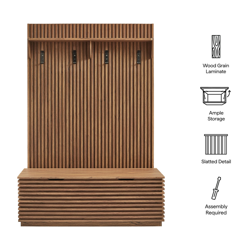 Render Fluted 3-in-1 Hall Tree With Storage Bench and Coat Rack by Modway