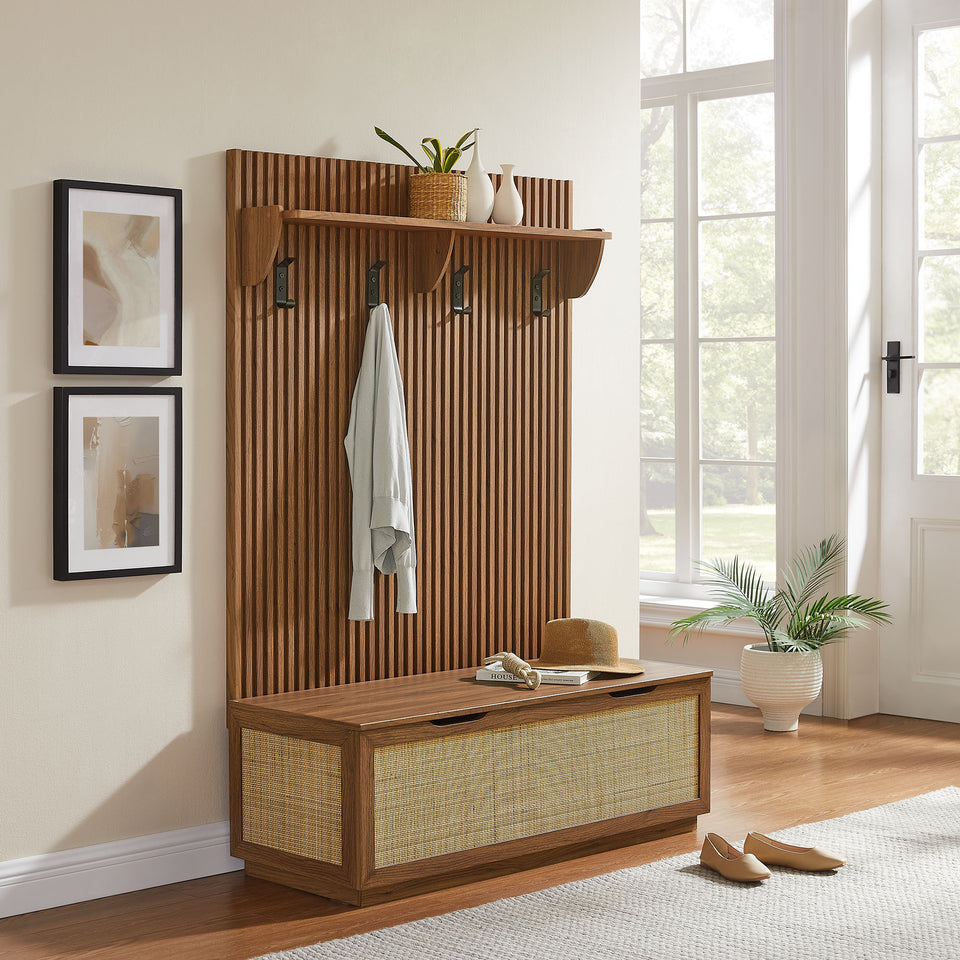 Soma Fluted 3-in-1 Hall Tree With Storage Bench and Coat Rack by Modway