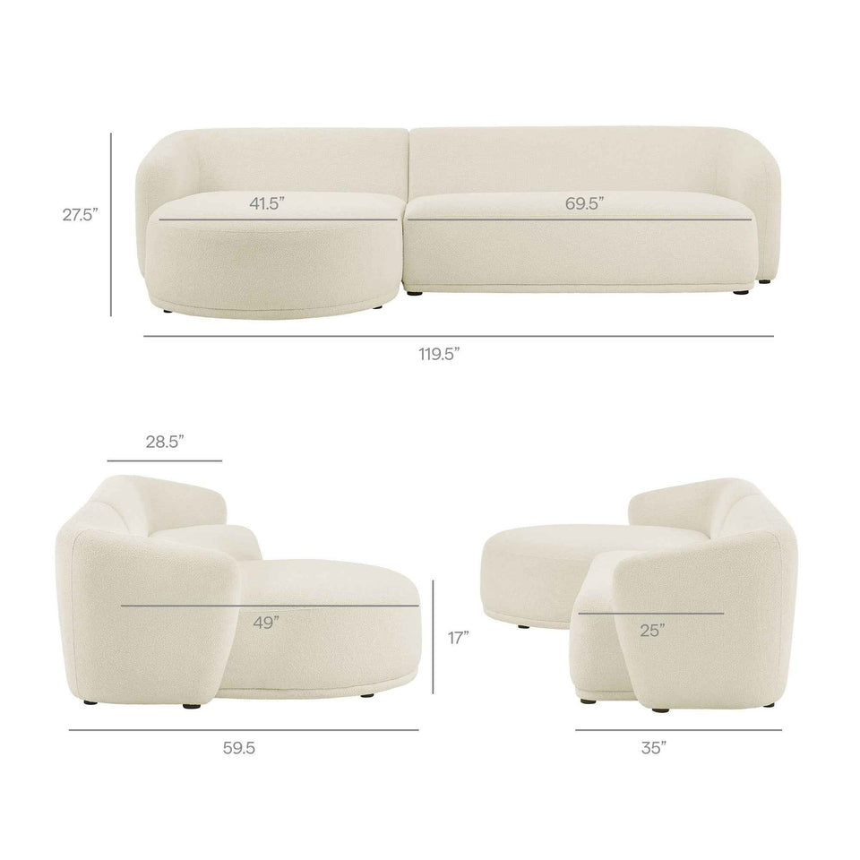 Monica 2 Piece Left Facing Boucle Fabric Modular Sofa with Chaise by Modway
