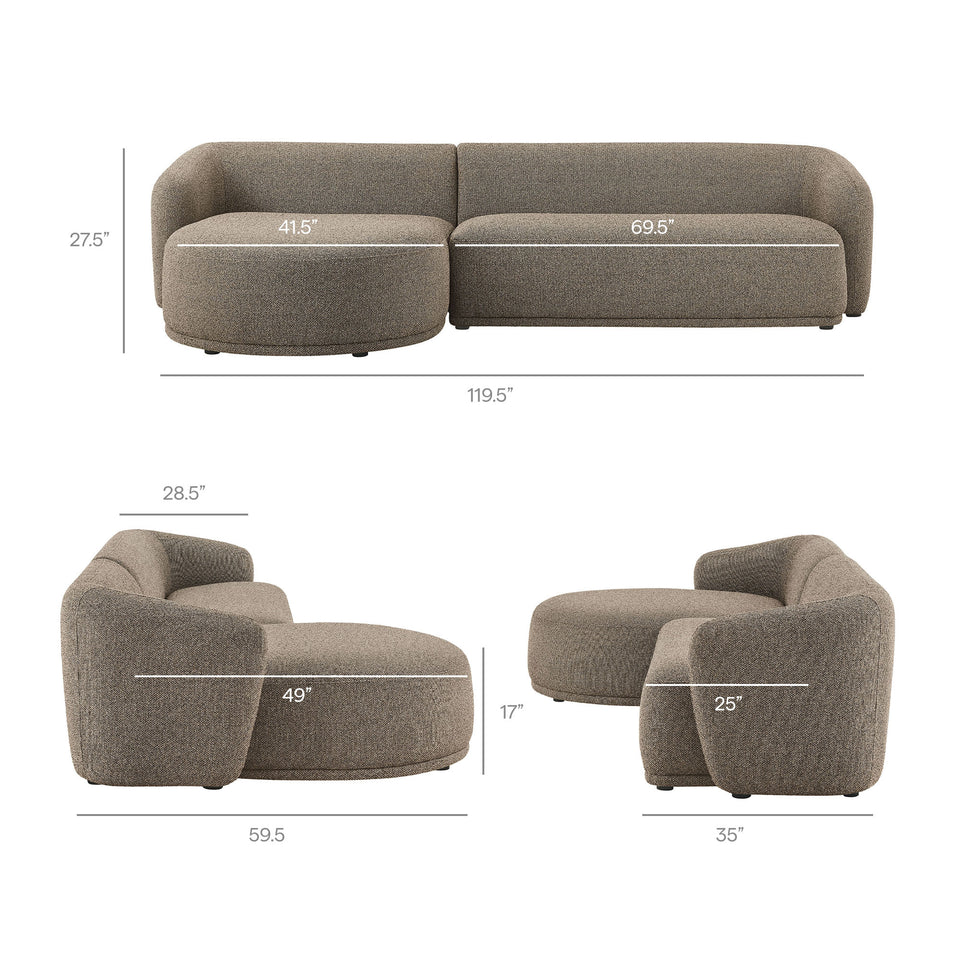Monica 2 Piece Left Facing Boucle Fabric Modular Sofa with Chaise by Modway