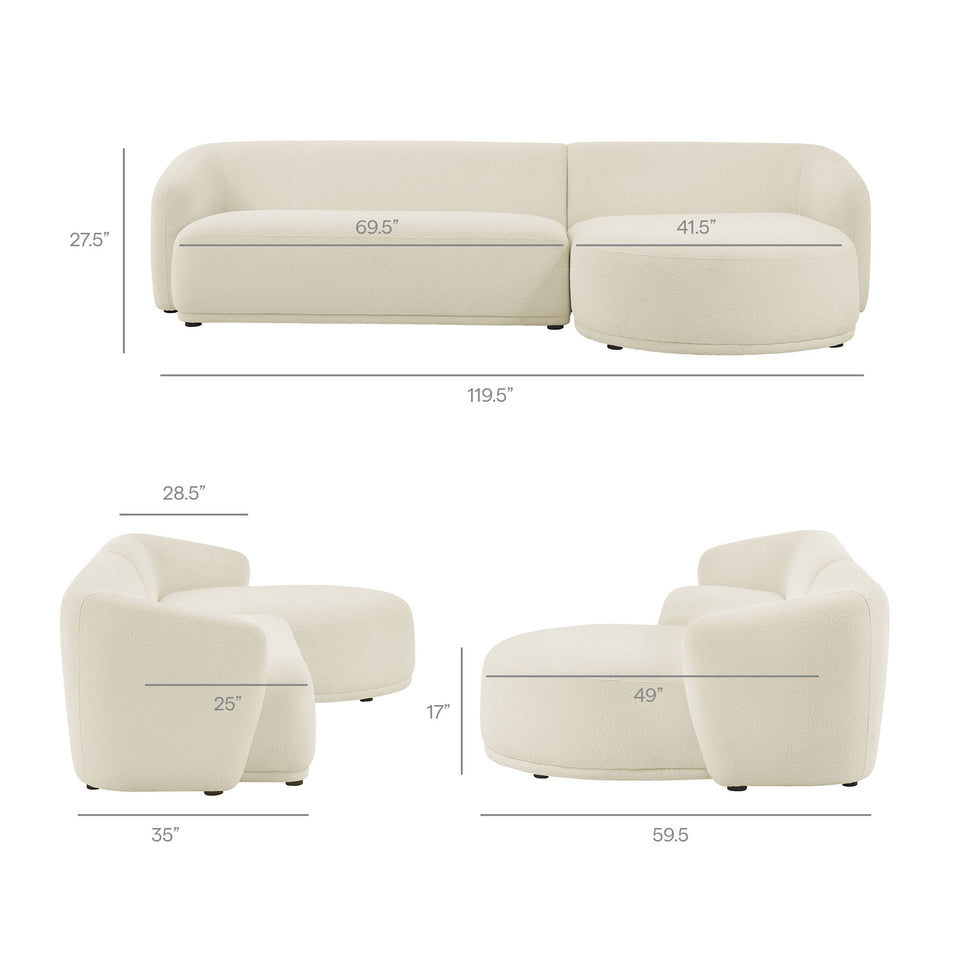 Monica 2 Piece Right Facing Boucle Fabric Modular Sofa with Chaise by Modway