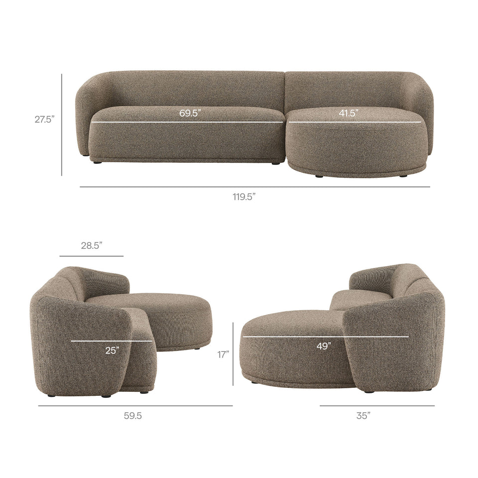 Monica 2 Piece Right Facing Boucle Fabric Modular Sofa with Chaise by Modway