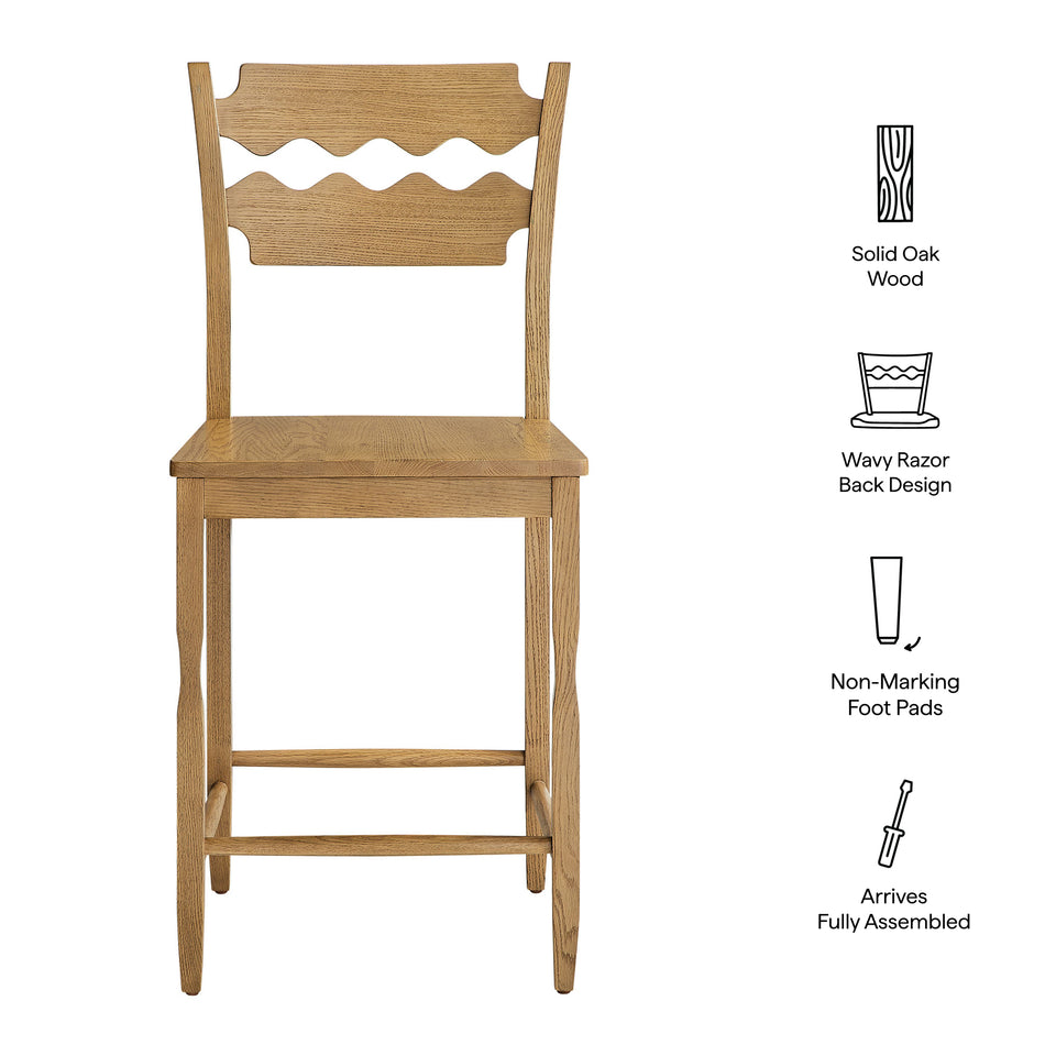 Jax Oak Wood Counter Stool With Wavy Razor Back by Modway