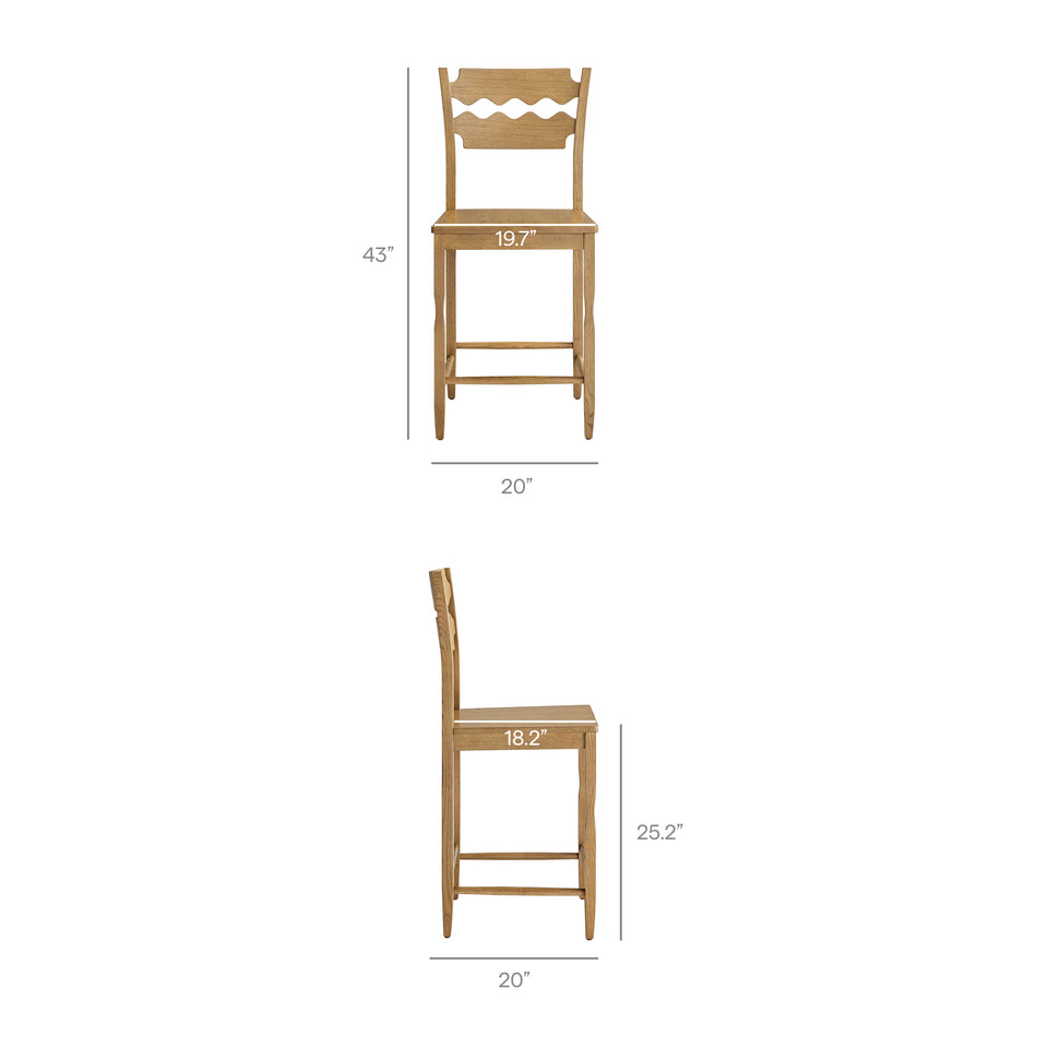 Jax Oak Wood Counter Stool With Wavy Razor Back by Modway