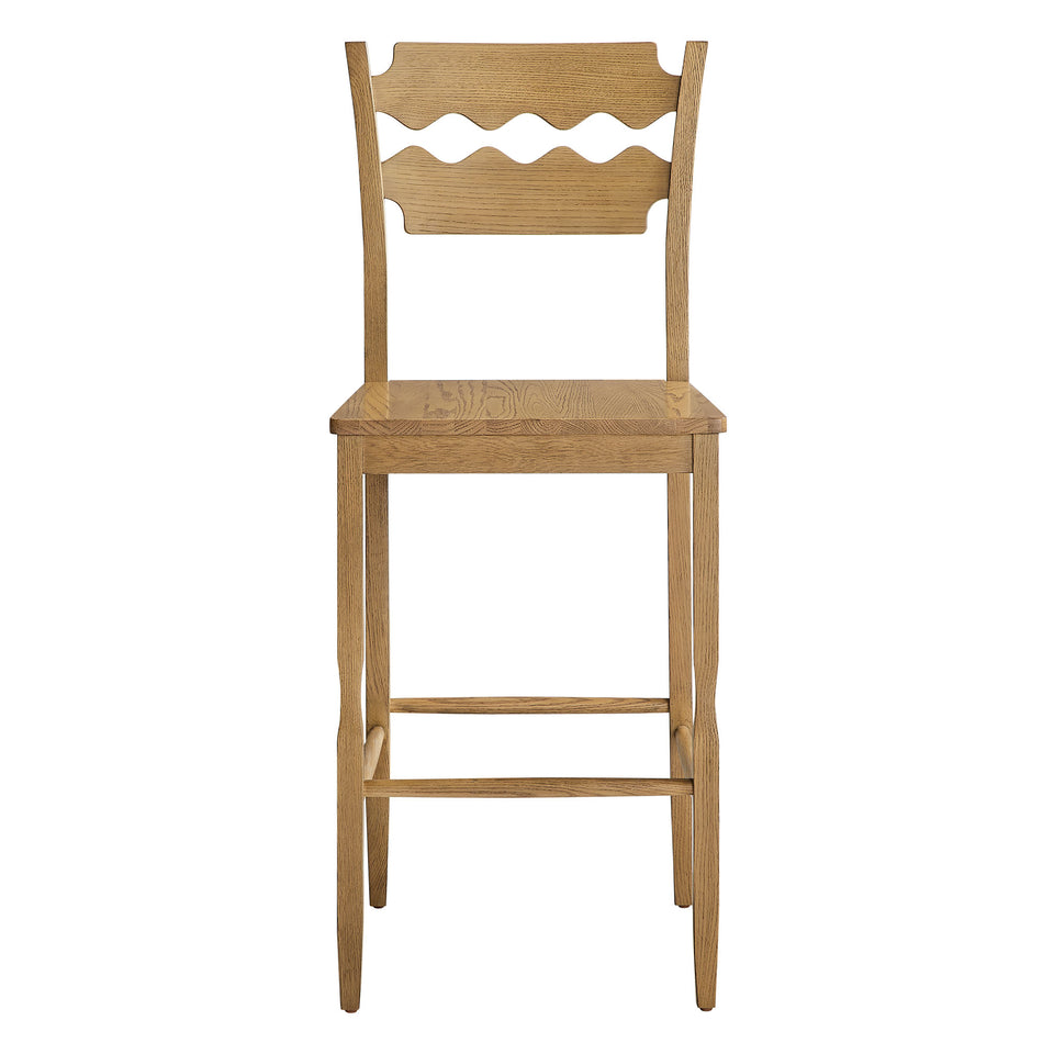 Jax Oak Wood Bar Stool With Wavy Razor Back by Modway