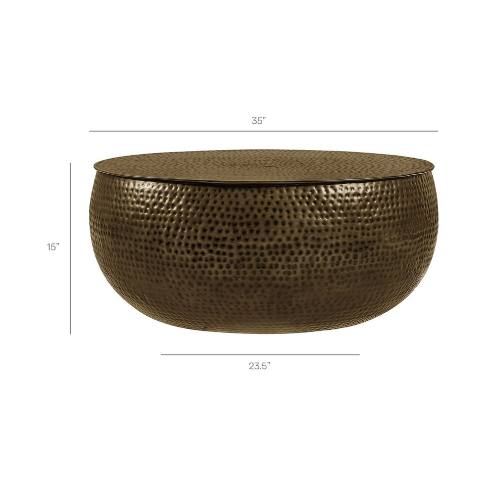 Tobin 35 Inch Hammered Metal Round Drum Coffee Table by Modway