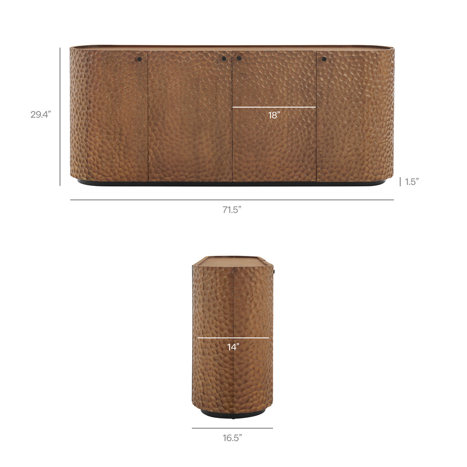 Aven 71.5 Inch Oval Chiseled Wood Sideboard Buffet Cabinet with Hammered Effect by Modway