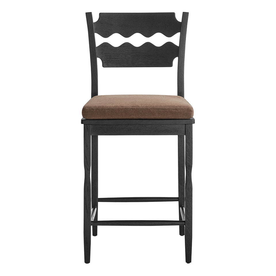 Jax Oak Wood Counter Stool With Wavy Razor Back and Cushion by Modway