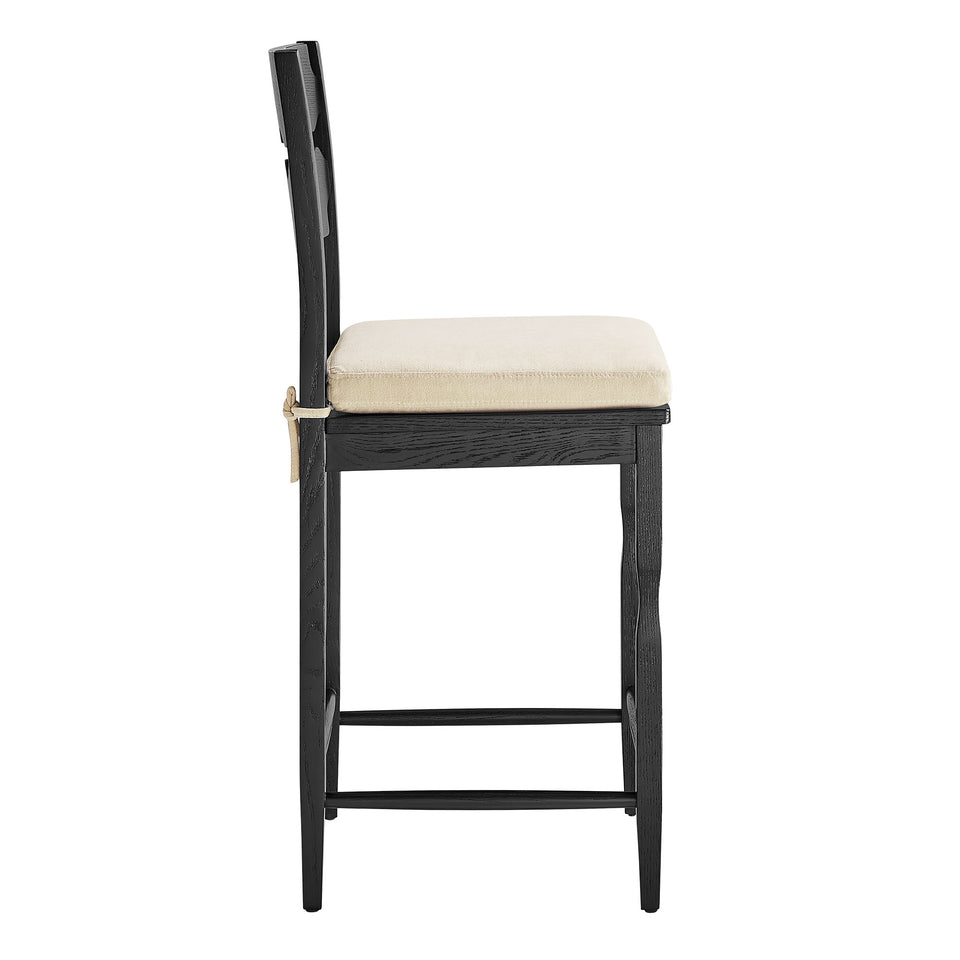 Jax Oak Wood Counter Stool With Wavy Razor Back and Cushion by Modway