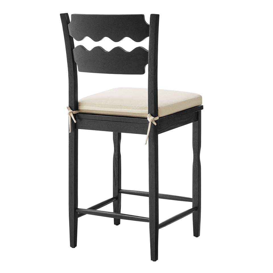 Jax Oak Wood Counter Stool With Wavy Razor Back and Cushion by Modway