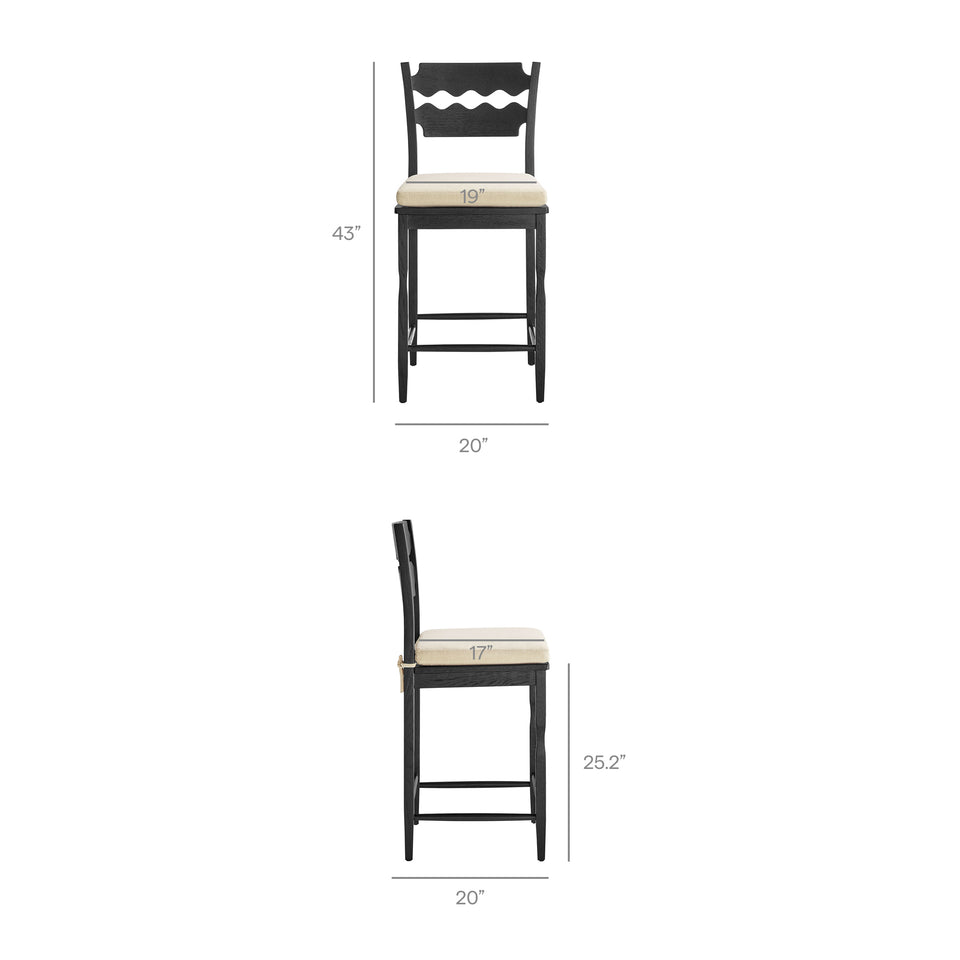 Jax Oak Wood Counter Stool With Wavy Razor Back and Cushion by Modway