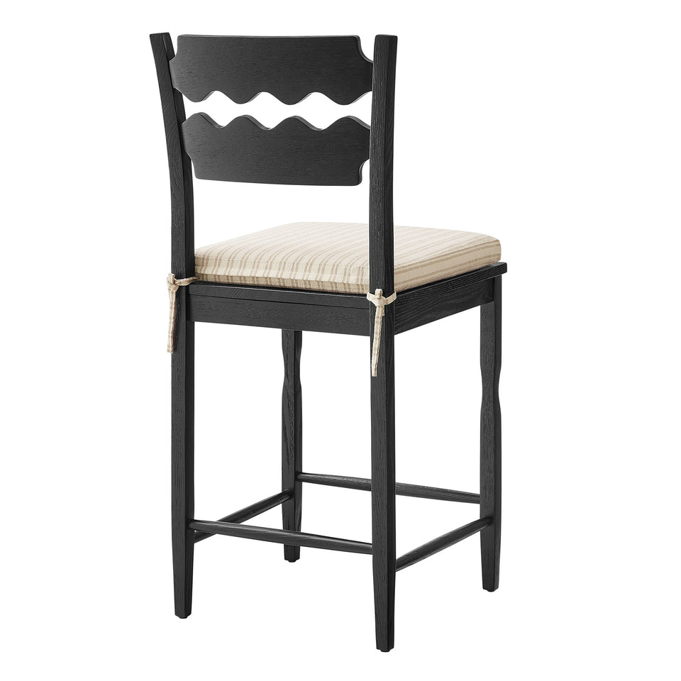 Jax Oak Wood Counter Stool With Wavy Razor Back and Cushion by Modway