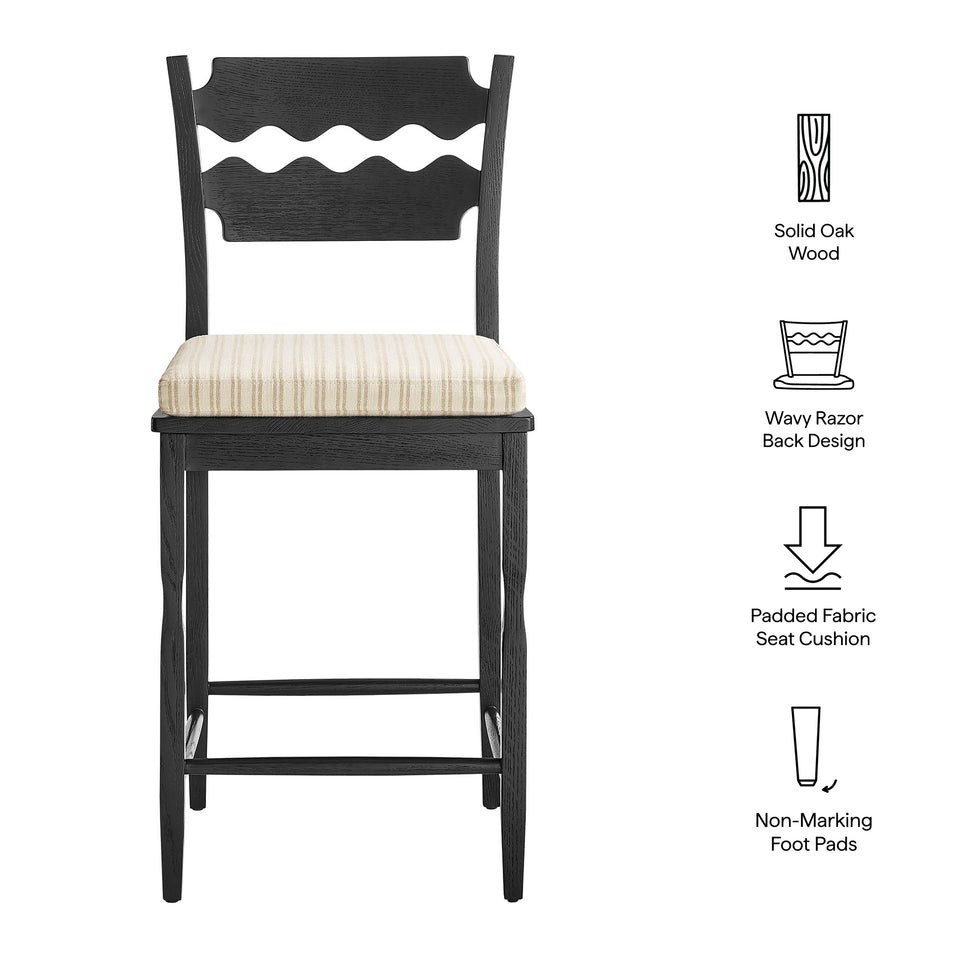 Jax Oak Wood Counter Stool With Wavy Razor Back and Cushion by Modway