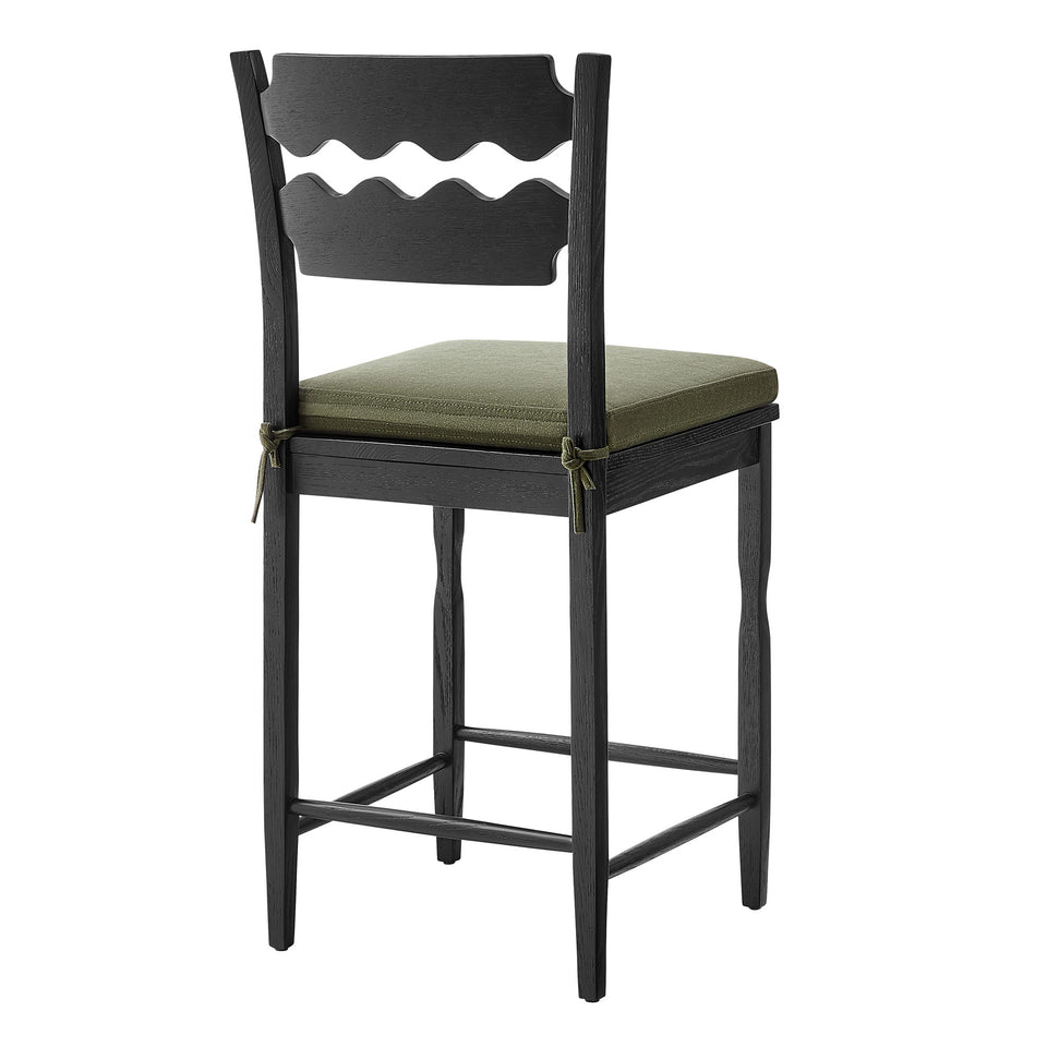 Jax Oak Wood Counter Stool With Wavy Razor Back and Cushion by Modway