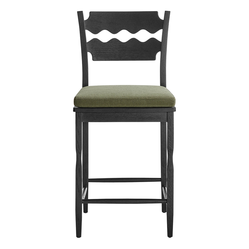 Jax Oak Wood Counter Stool With Wavy Razor Back and Cushion by Modway