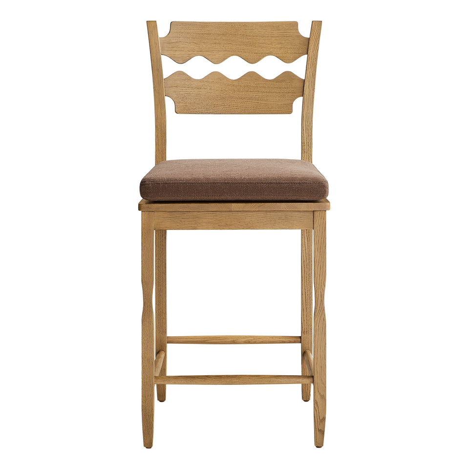Jax Oak Wood Counter Stool With Wavy Razor Back and Cushion by Modway