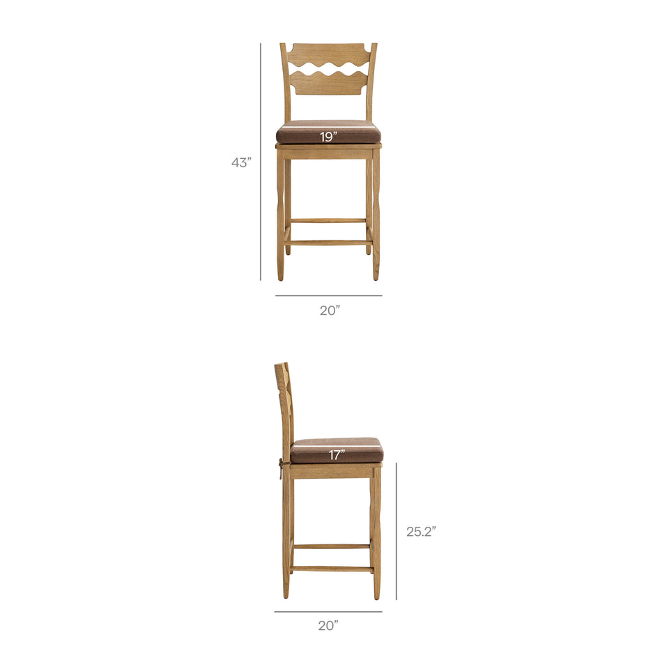 Jax Oak Wood Counter Stool With Wavy Razor Back and Cushion by Modway