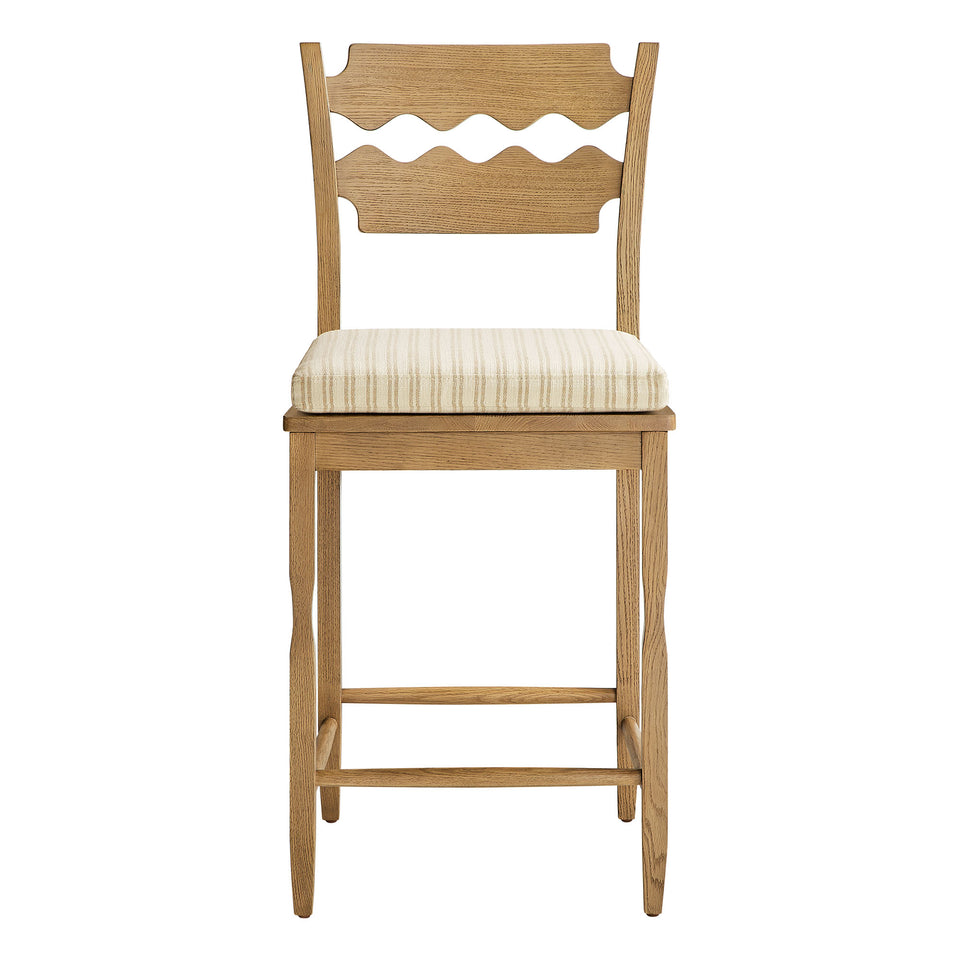Jax Oak Wood Counter Stool With Wavy Razor Back and Cushion by Modway